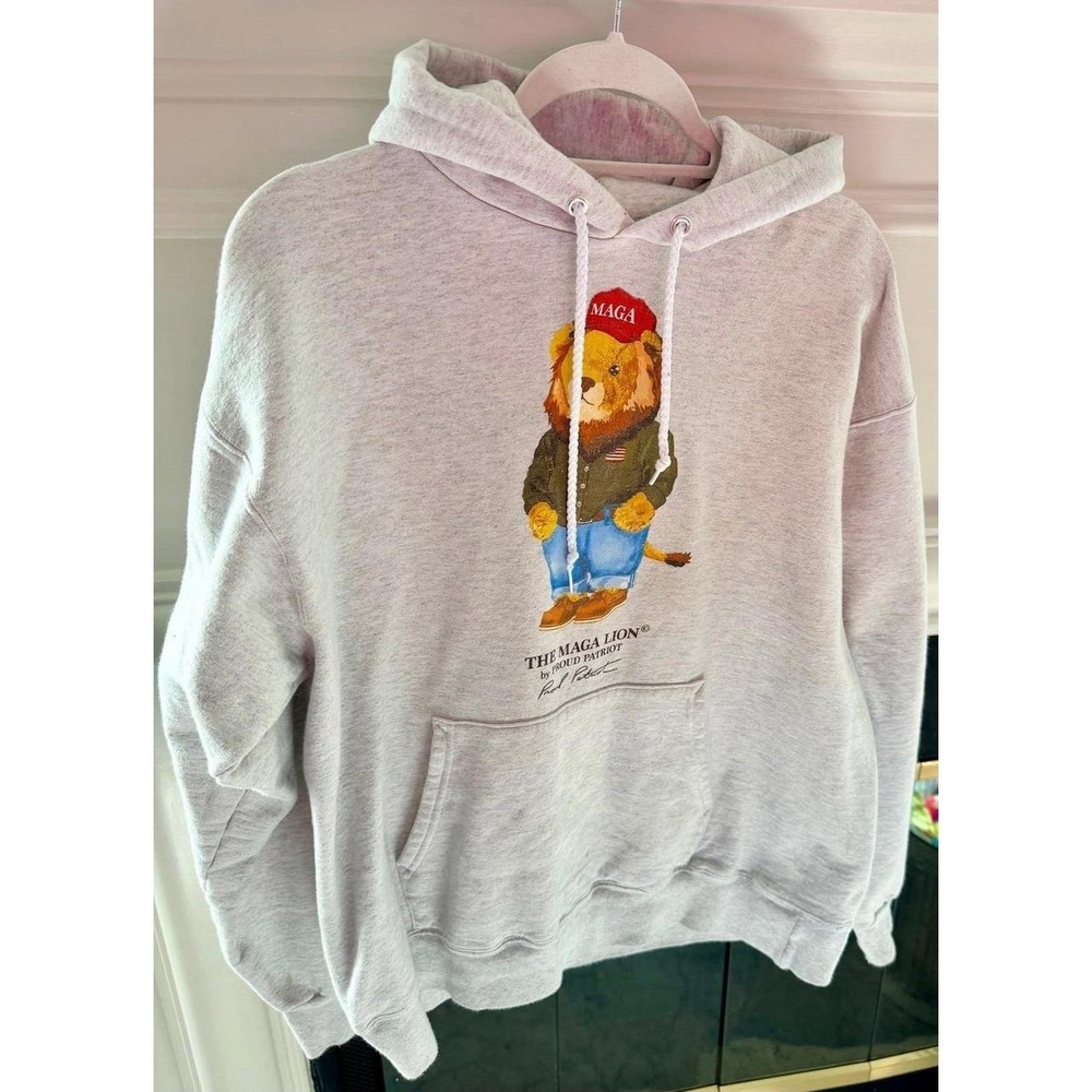 Proud Patriot The Maga Lion Hoodie Size Medium Light Grey Good Condition